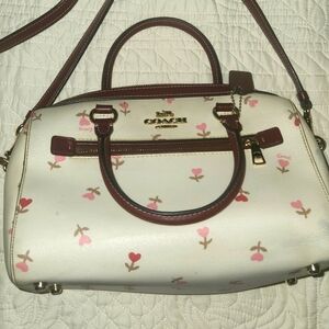 Coach Cream and Pink Floral Women's Bag